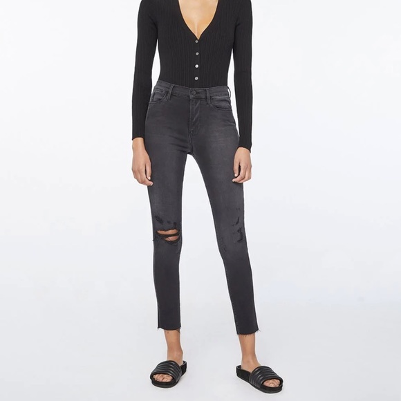 Frame Le High Skinny Crop Distressed Washed Black Sz 26 - Picture 2 of 11